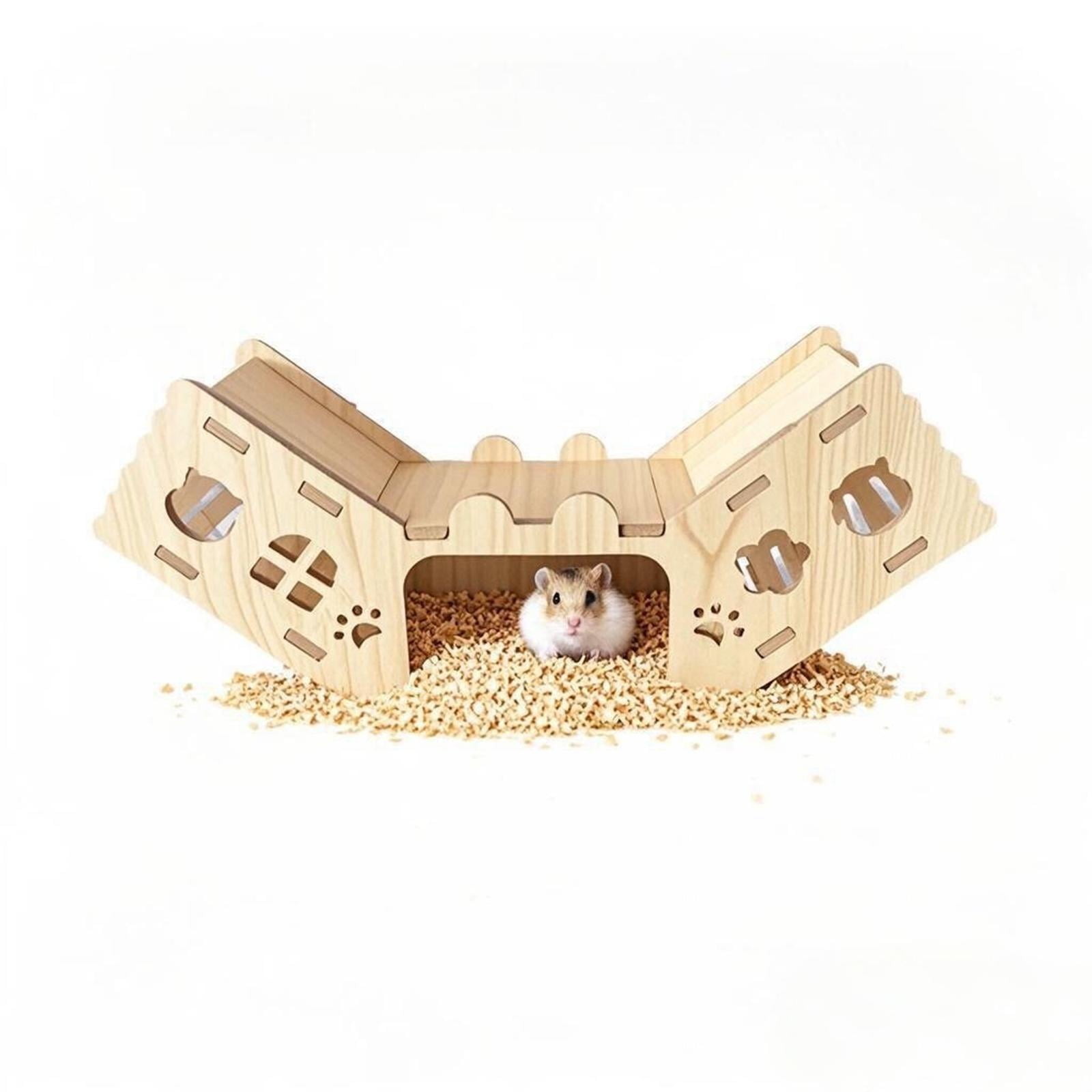 Wooden Pet Hamster Tunnel Hideout Multi Chamber Structure for Gerbil Play and Enrichment Cage Scenery