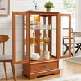 thumbnail image 4 of S-HOME Curio Display Cabinet in Dark Oak Featuring 2 Doors, 1 Drawer, and Adjustable Glass Shelves with Bulb Included, 4 of 18