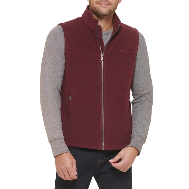 Chaleco Tommy Hilfiger de forro polar para hombre, color burdeos, talla M