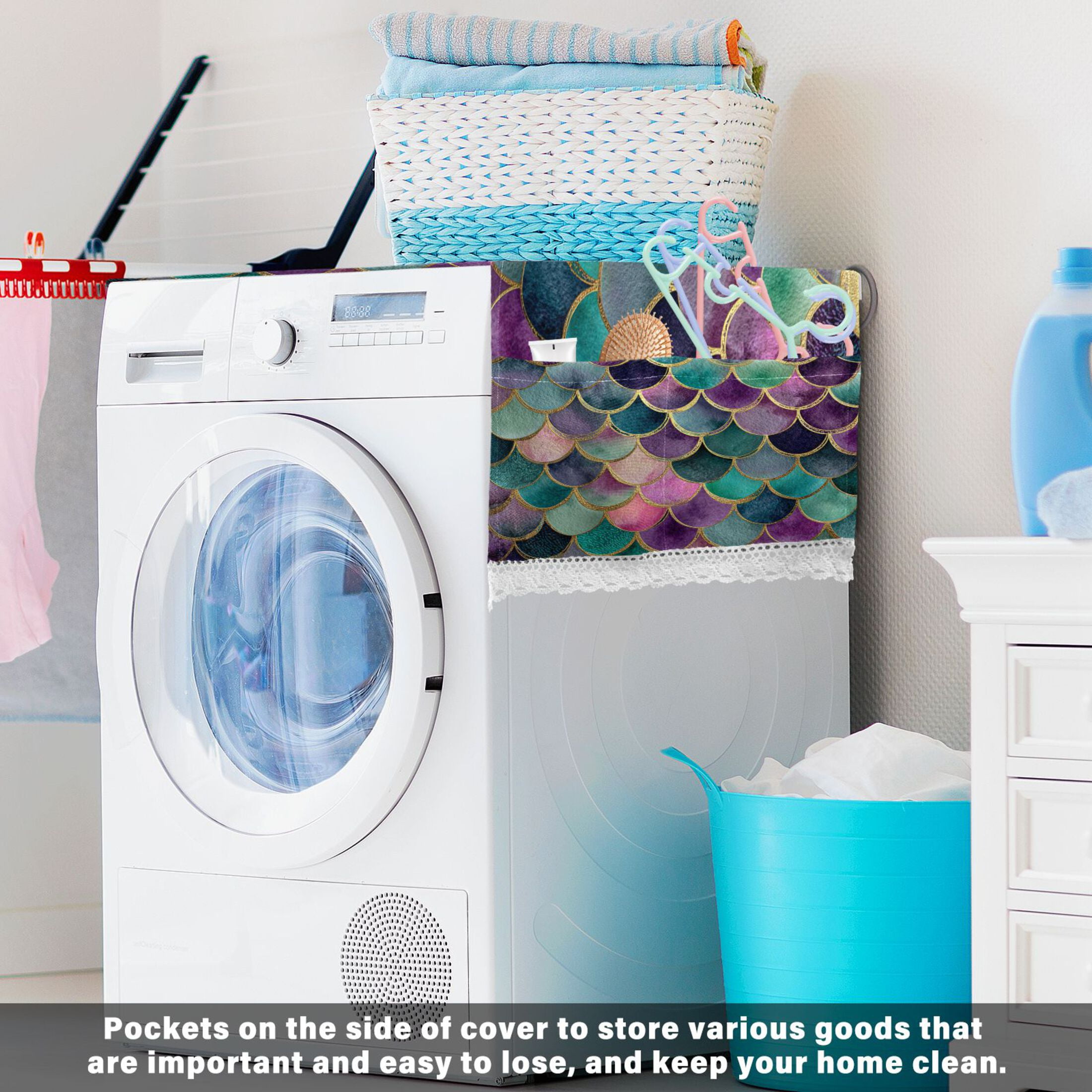 DEIARA Mermaid Scales Washing Machine Cloth Dryer Refrigerator Top Cover Protective Non-Slip Mat For Kitchen Laundry