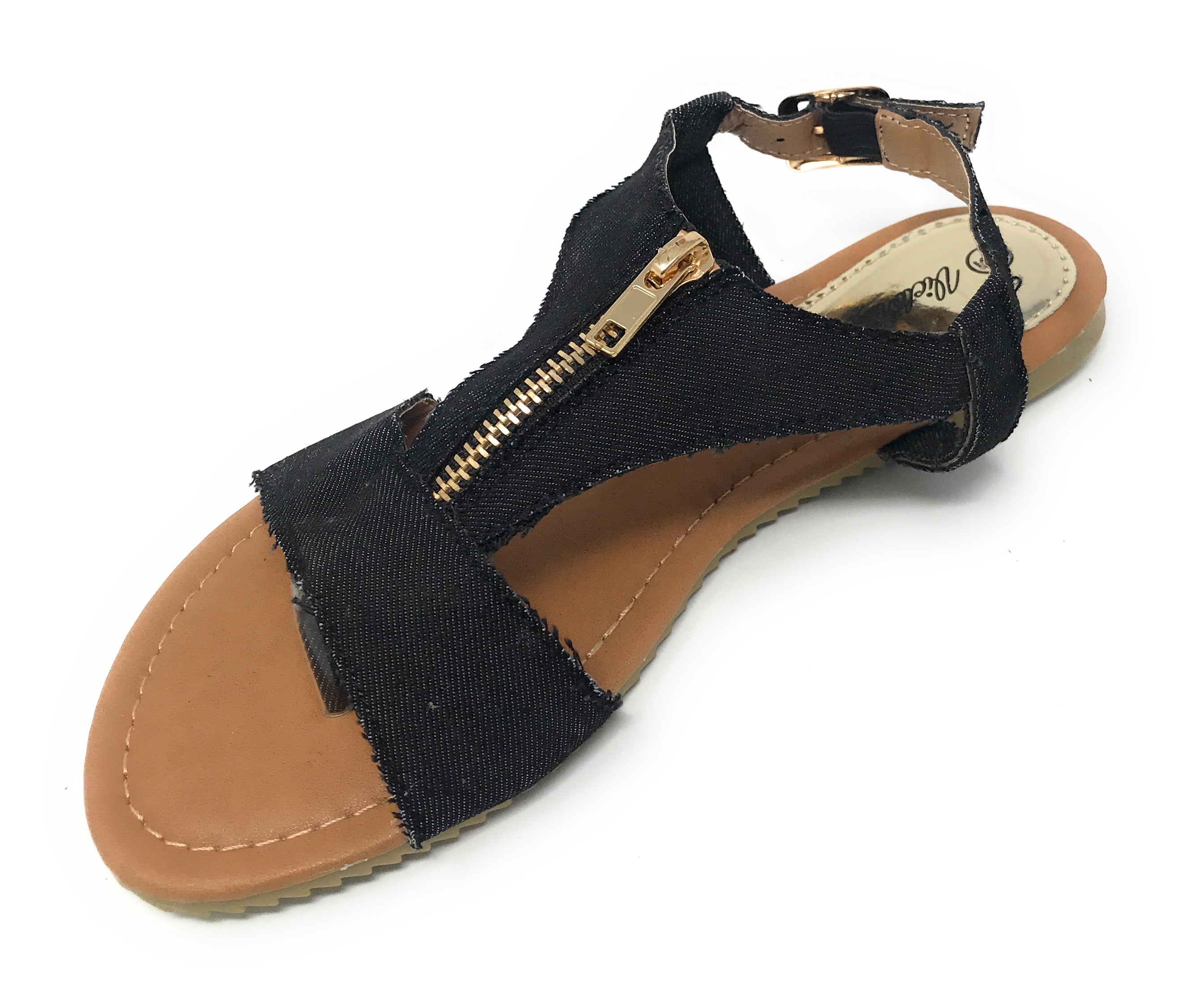 Victoria K Denim Zipper Front Sandals (Women)