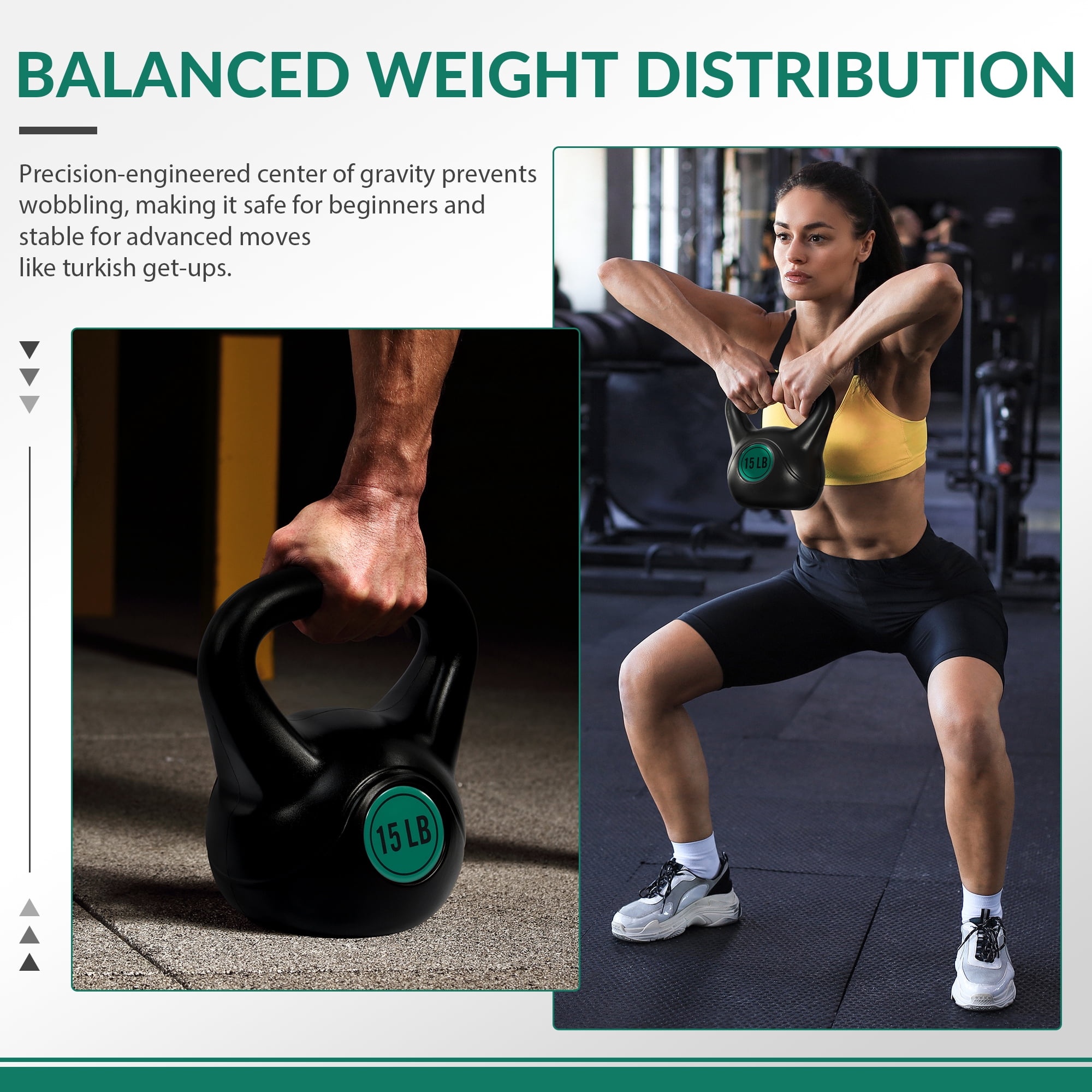 Signature Fitness Adjustable Sand-Filled Kettlebell Set, Black, Color-Coded Yellow/Green/Blue/Red Marks, Available in 30LB, 45LB, and 50LB Sets, Home Strength Training Equipment