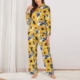 thumbnail image 2 of Fotbe Blue Striped Sunflower Conjunto de Pijama de Manga Larga para Mujer con Estampado, Ropa de Dormir de 2 Piezas, Conjunto de Casa Suave y Cómodo con Bolsillos-Small, 2 of 7