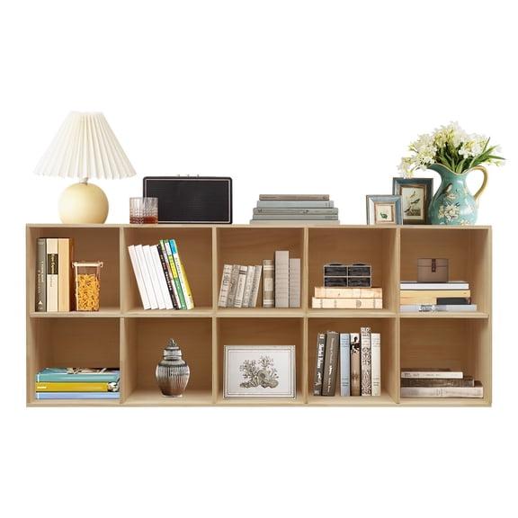 10 Cube Bookcase, Rectangular Wooden Cube Shelf Bookcase, Floorstanding Bookshelf, Modern Display Cabinet for Living Rooms, Bedrooms