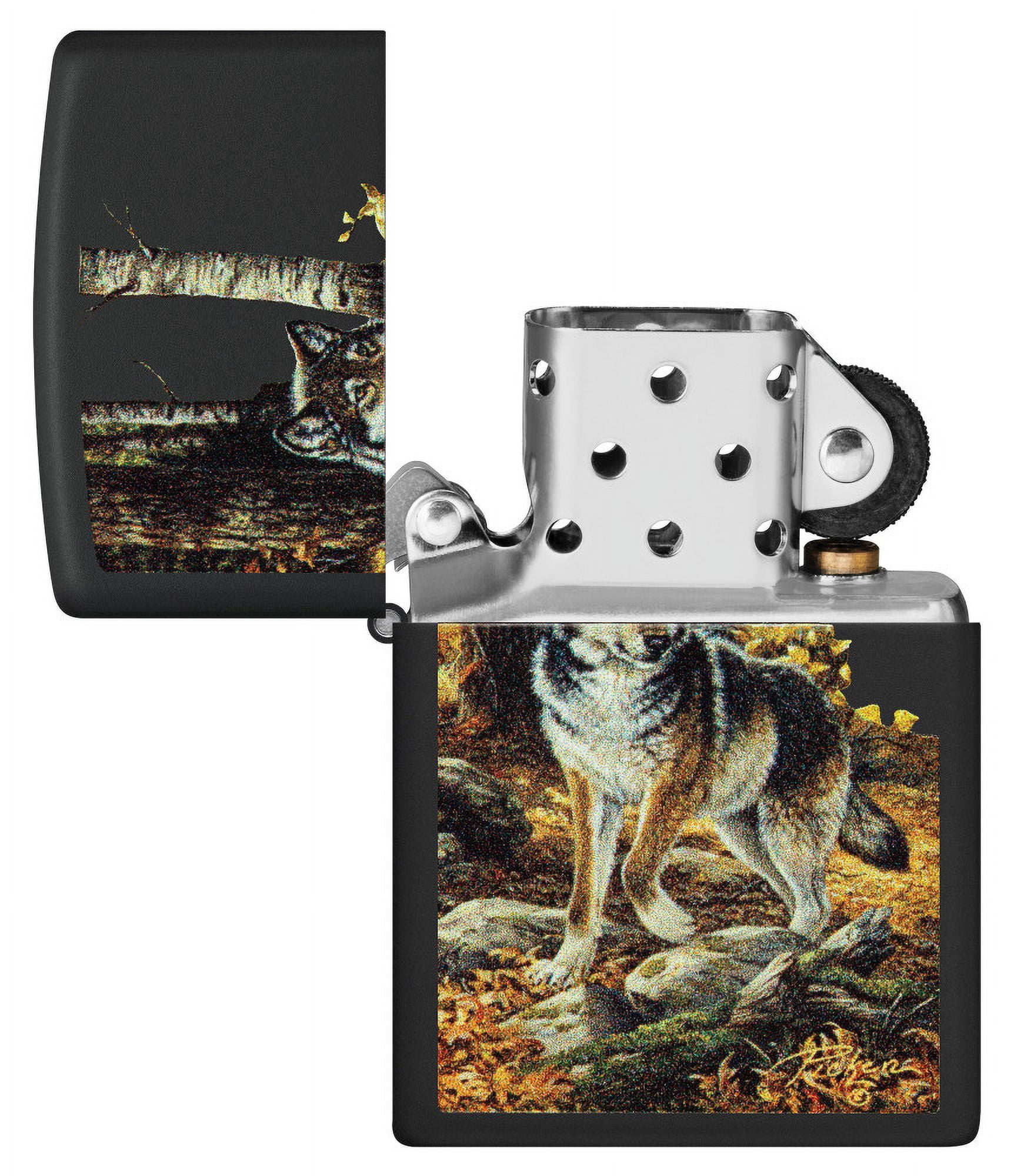 Zippo Lighter: Wolf in Fall Woods by Linda Pickens - Black Matte 48970
