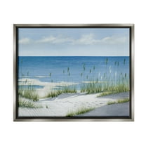Stupell Industries Beach with White Sand Landscape Painting Gray Floater Framed Canvas Art Print Wall Art, 31 x 25