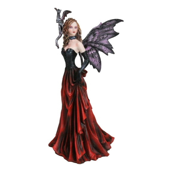 Fantasy Dragon Mother Red Gowned Fairy Queen With Pixie Dragonling Figurine
