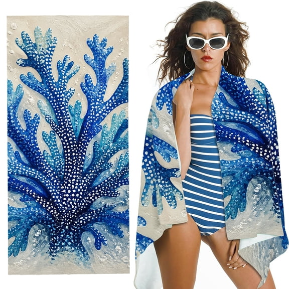 RKSupls blue coral reef ocean marine decor Oversized Microfiber Beach Towel - Ultra-Soft Microfiber, Suitable for Bathroom, beach, Soft Super Absorbent- 30x60 in