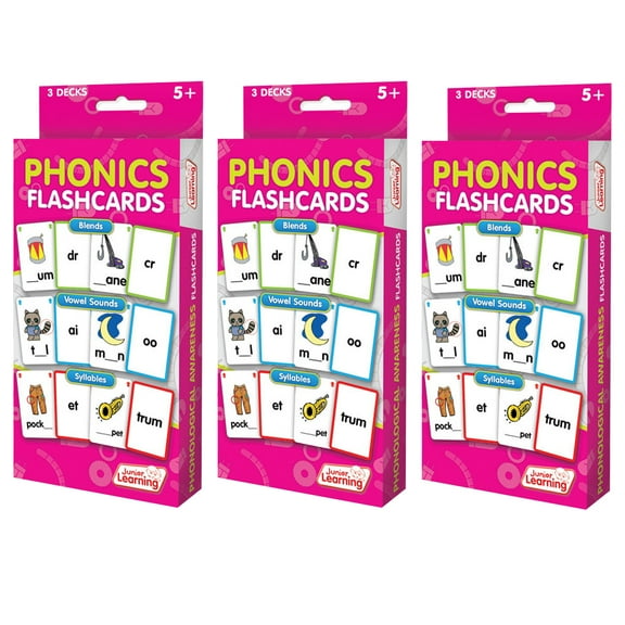 Junior Learning Phonics Flashcards, 3 Sets Per Pack, 3 Packs