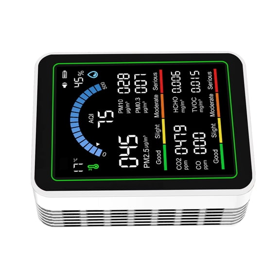 Indoor Air Quality Monitors Accurate PM 1.0, PM2.5, PM10, CO2, TVOC, Formaldehyde, Temperature & Humidity