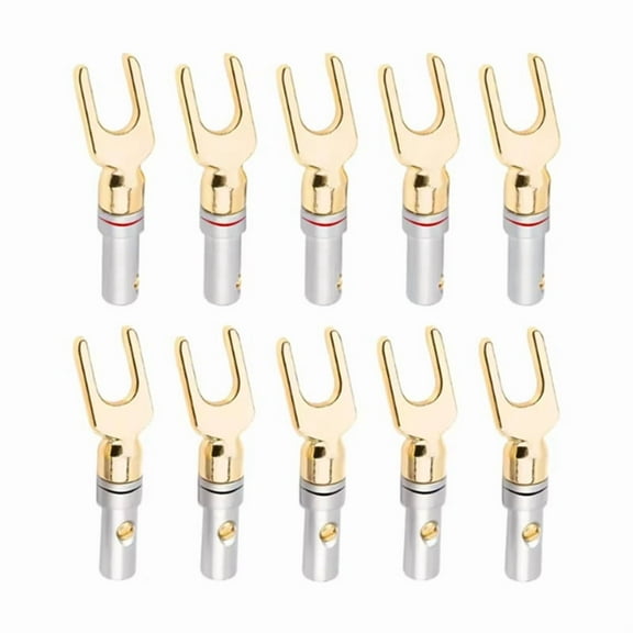10Pcs Y/ U Type Banana Plugs Speaker Audio Cable Wire Connector Screw Lock Fork Spade Plug Banana Connectors,10 * Connector