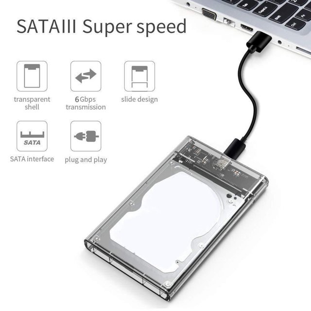 Caja SSD de 2,5 pulgadas SATA a USB3.1 Caja de disco duro SSD HDD de 8 TB (transparente) Sywqhk Para estrenar