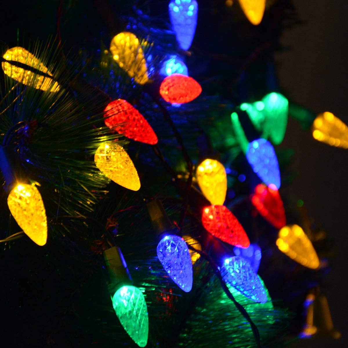 HESHENG 50 LED Solar Christmas String Lights Outdoor Solar Powered Fairy Lights C6 Strawberry Christmas Lights for Bushes Wall Fence Roof Backyard Door Porch Trees Decorations