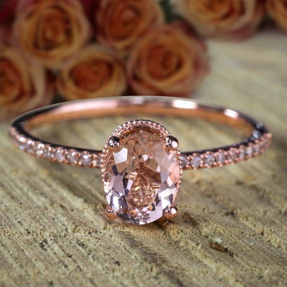 1.75 Carat 8x6mm Oval Cut Morganite Solitaire Engagement Ring with Diamond Moissanites Cheap Sale with 18k Gold Plating