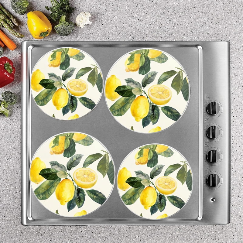 Bahomeck Electric Stove Burner Covers Set Of 4,Lemon Tree Branches With Lemons And White Flowers Metal Gas Stove Burner Covers,Protecting Gas Stoves,8 Inch And 10 Inch
