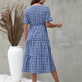 thumbnail image 4 of Vestido largo Vestido con estampado de cuadros Manga de hoja de loto Gran swing Ocio Vestido de una pieza para verano Azul purpúreo XL, 4 of 6