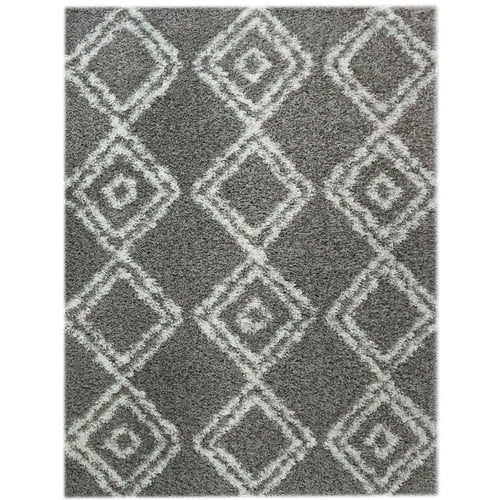 Super Area Rugs Cozy Plush Grey White Diamond Shag Rug 2 X 3 Walmart Com Walmart Com