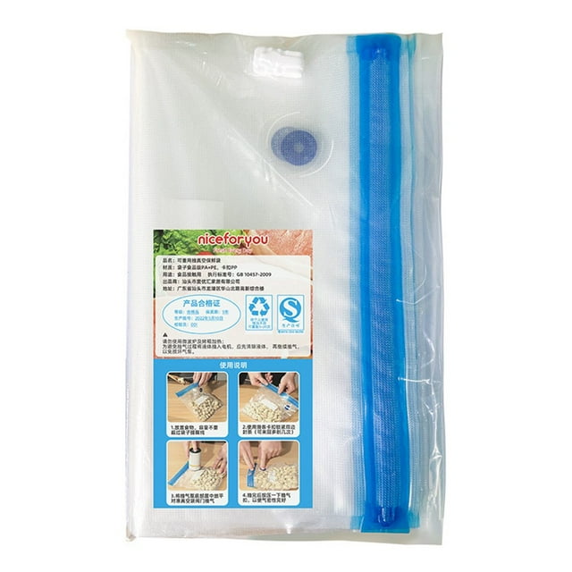 LEFU Reusable Vacuum Seal Bags, Food Saver Storage Bags for Kitchen, Airtight Vacuum Preservation Bags for Fruits, Vegetables, Meat, Cheese, Nuts, 5 Bags Included, 30x34cm