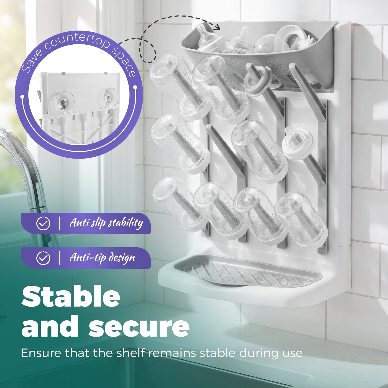 Threns Baby Bottle Drying Rack with 12 Hooks,Space Saving Kitchen Bottles Rack Dryer,Vertical Baby Bottle Holder Organizer for Countertop Storage Accessories