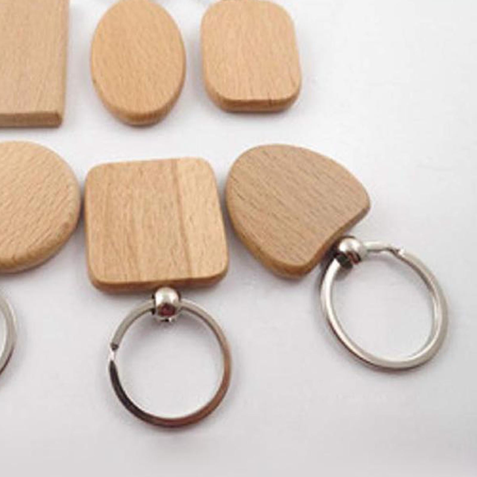 25 Pieces Wood Keychain with Metal Key DIY Blank Chain Key Tags
