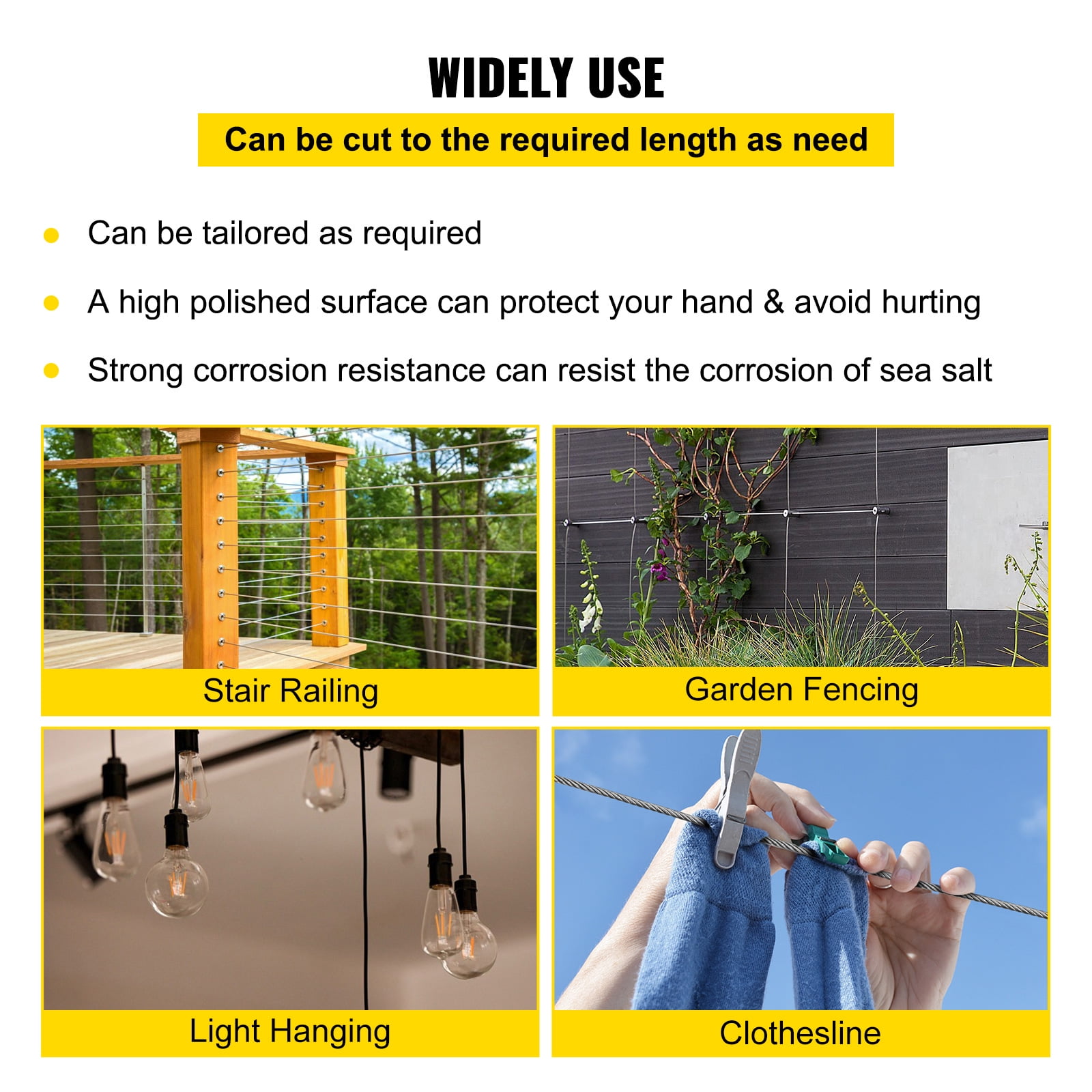 KFFKFF 316 Stainless Steel Wire Rope 500FT Stainless Steel Cable 5/32 Inch 1x19 Steel Cable for Railing Decking DIY Balustrade (500FT)