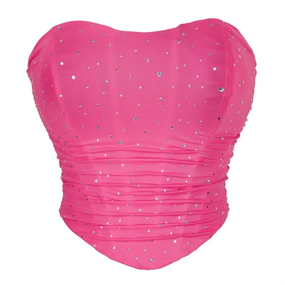 Tii.MM Women's Sparkle Sequin Corset Tube Tops Sleeveless Strapless Crop Top 2024 Summer Trendy Ruched Tie Back Tops Clubwear