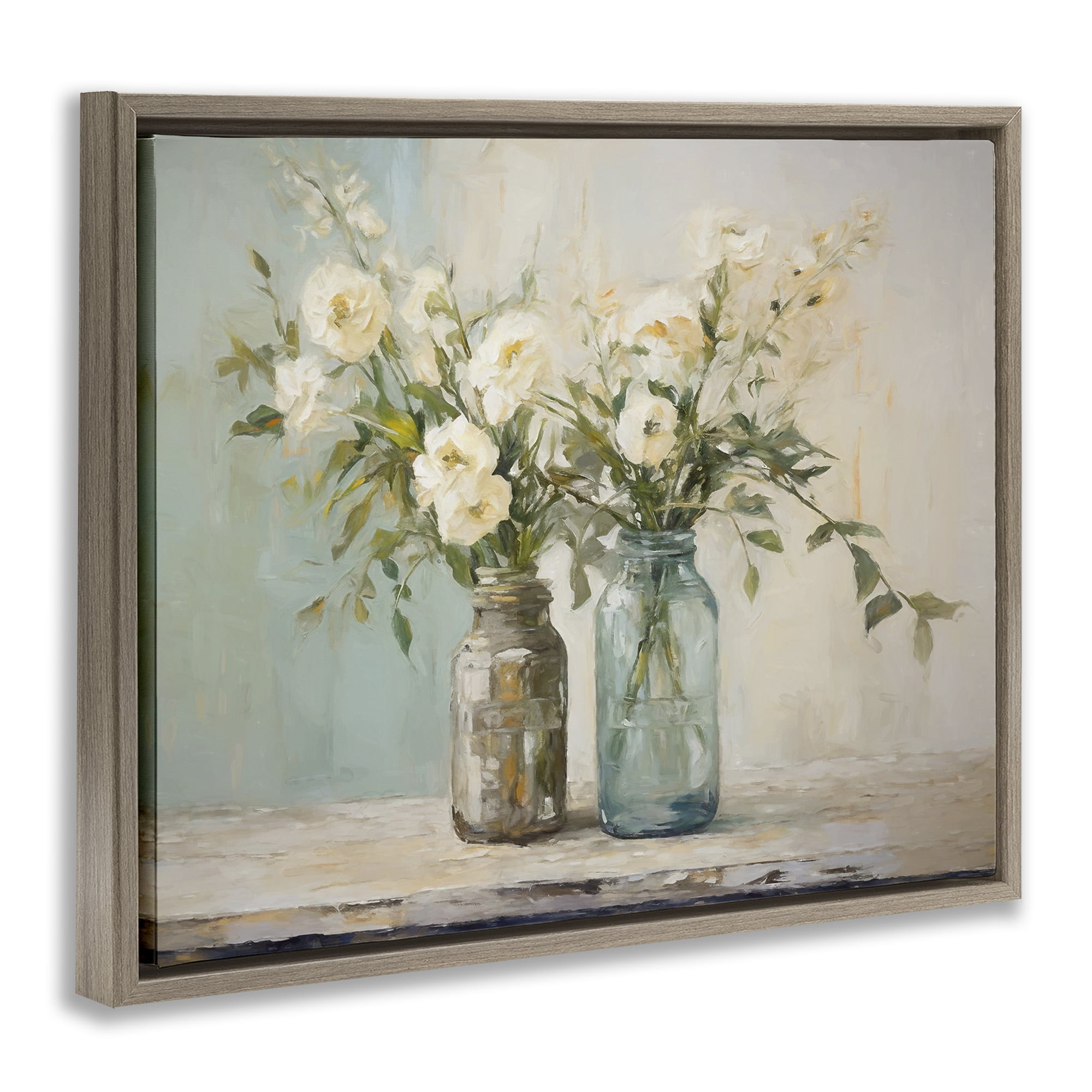 Stupell Industries Mason Jar Bouquet Botanical & Floral Painting Brown Floater Framed Art Print Wall Art, 21 x 17