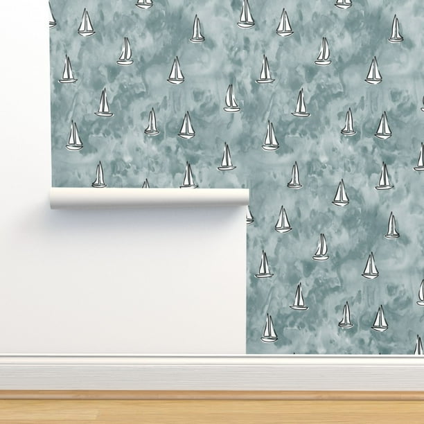 Peel & Stick Wallpaper 6ft x 2ft - Watercolor Summer Blue Beach