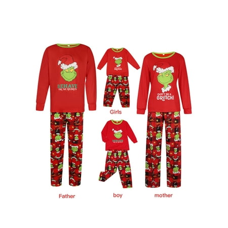 

Pudcoco Christmas Pajamas Family Round Neck Long Sleeve Top with Pants Set Home Service Parent-Child Clothes Set Family Pajamas