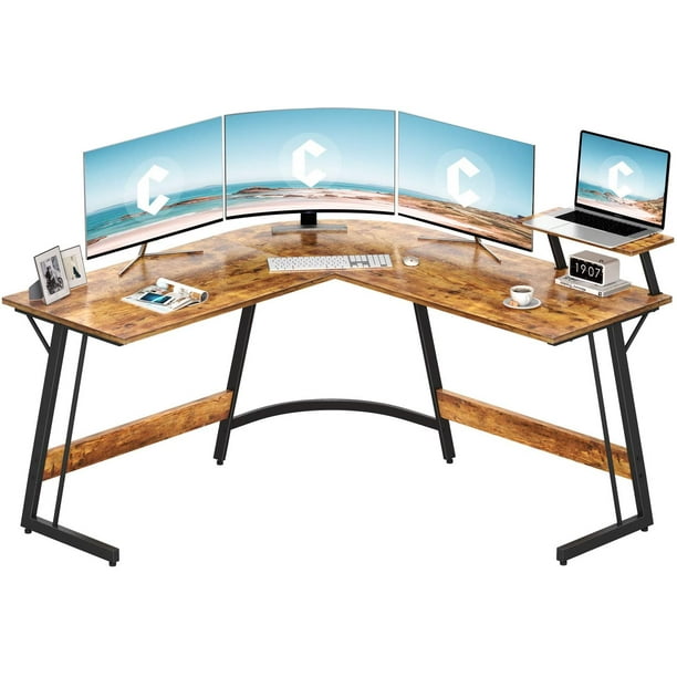 CubiCubi Modern LShaped Desk, Corner Desk with Movable Shelf, Rustic