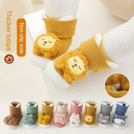 

Yesbay 2 Pair Elastic More Thicken Baby Socks Cotton Beautiful Good Woven Toddler Socks for Home