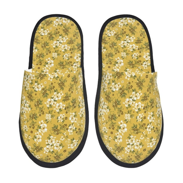 Balery Flower Pantuflas de Casa de Felpa Silenciosas con Diseño Estampado, Zapatillas Cómodas Antideslizantes de Algodón para Interior-Large
