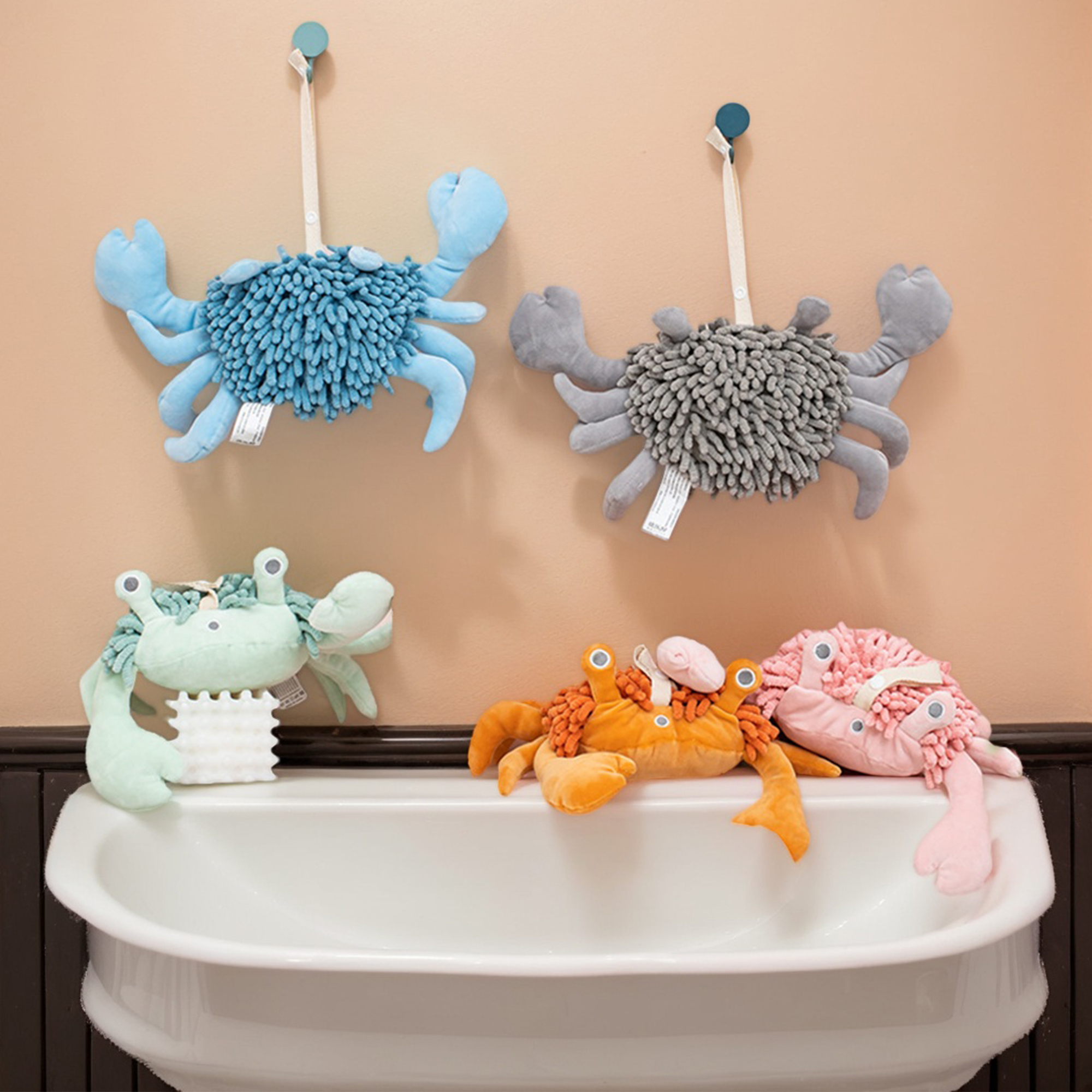 Unique Bargains Cute Animal Chenille Hanging Hand Towels Grey