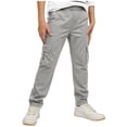 thumbnail image 3 of ATOGUTA Boys Cargo Pants With Pockets Wide Leg School Uniform Pants Kids Elastic Waist Flowy Summer Beach Lounge Trousers with Pockets Size 4T-15, Gray, 3 of 6