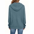 thumbnail image 4 of Women's Ribbed Knit Hoodies Half Button V Neck Drawstring Hooded Sweatshirt Long Sleeve Loose Casual Pullover Tops for Fall Winter Light Blue, 4 of 6