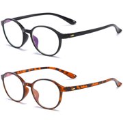 MAGIMODAC Computer Reading Glasses Anti Blue Light Blocking Round Flexible Black Tortoise Eyeglasses Eyewear for Women Men
