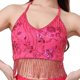 thumbnail image 2 of Top corto con borlas para danza del vientre, para fiesta, disfraz, lentejuelas, ajustable, con purpurina, para mujer Rosa roja, 2 of 9