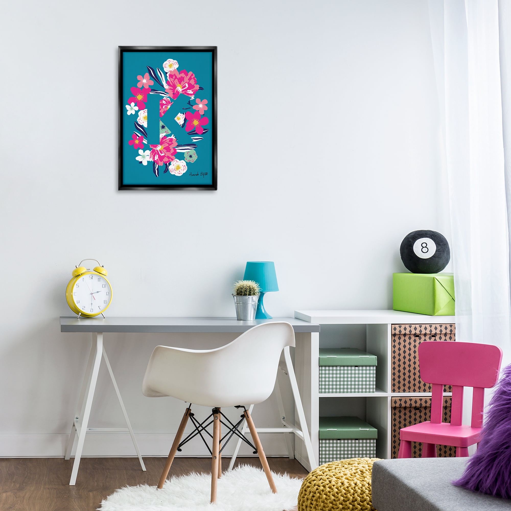 Stupell Industries Floral Bloom Letter K Botanical & Floral Painting Black Floater Framed Art Print Wall Art, 17 x 25