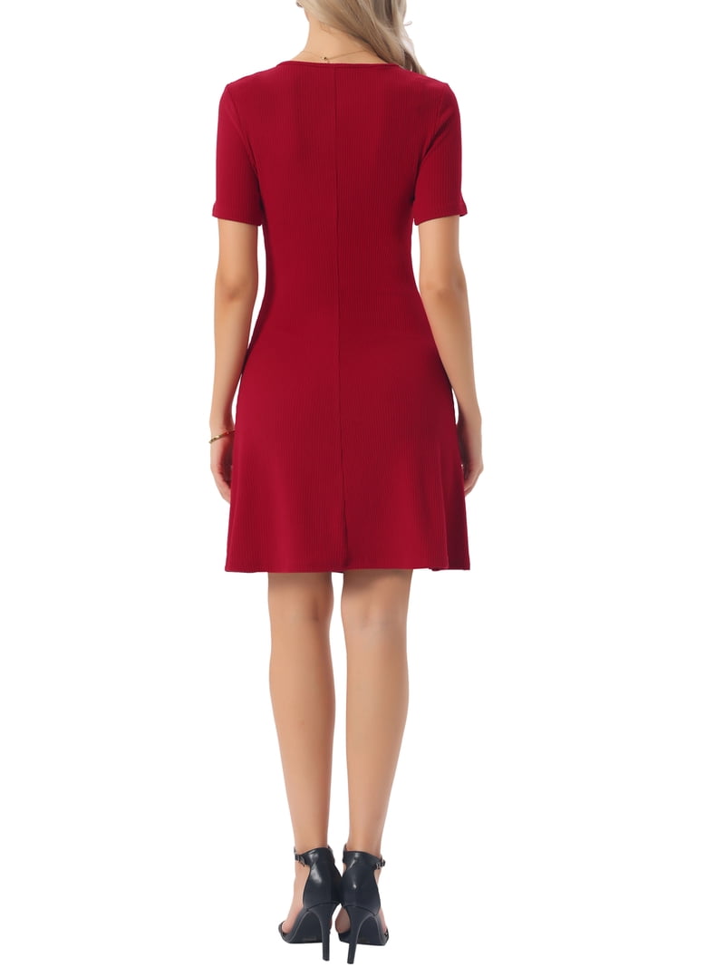 dark red knit dress MANGO - Perkins-neck knitted Dress Wine