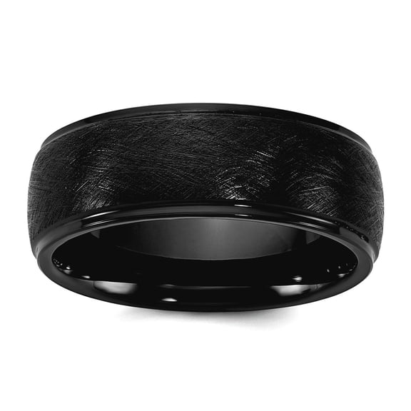 Ceramic Black Polished With Scratch Finished Center 8mm Band Size 9 Ring for Women and Men