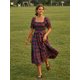 thumbnail image 4 of Vestido de mujer de otoño con estampado a cuadros, mangas abullonadas, escote cuadrado, corpiño ajustado y corte en A fluido., 4 of 8
