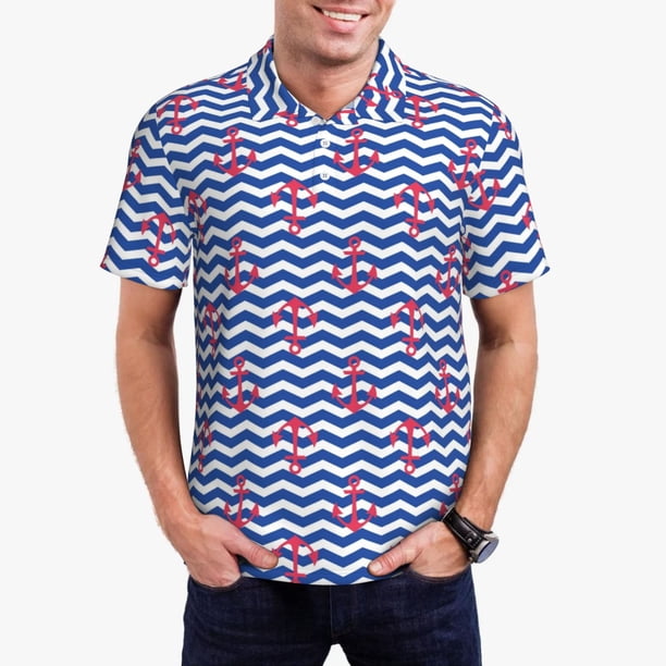 Fotbe Nautical Anchors Camiseta Polo de Golf para Hombre con Estampado – Camisa Deportiva Transpirable con Cuello Abotonado-4X-Large