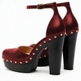 thumbnail image 5 of FSJ Women Retro Round Closed Toe Sandals Studded Rivet Platform Ankle Strap Chunky Block Heel Pumps Office Church Shoes Size 8 Red, 5 of 5