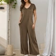 thumbnail image 7 of Jumpsuit for Women Solid Color V Neck Casual Long Rompers Short Sleeve Overalls Loose Baggy Trendy Clothing, 7 of 7