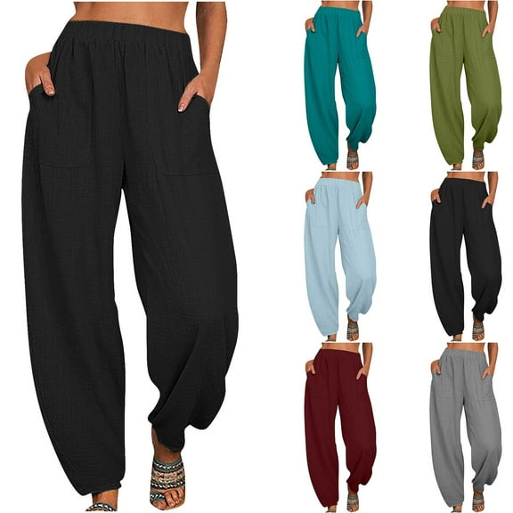 pstuiky Wide Leg Yoga Pants for Women, Cotton and Linen Solid Color Loose Long Linen Pants Drawstring Outfits for Vacation Oversized Women's Pants Army Green L