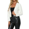 thumbnail image 4 of INSPIRE CHIC Women's Coat Faux Leather Crop Collarless Open Front PU Moto Biker Jackets XS White, 4 of 6