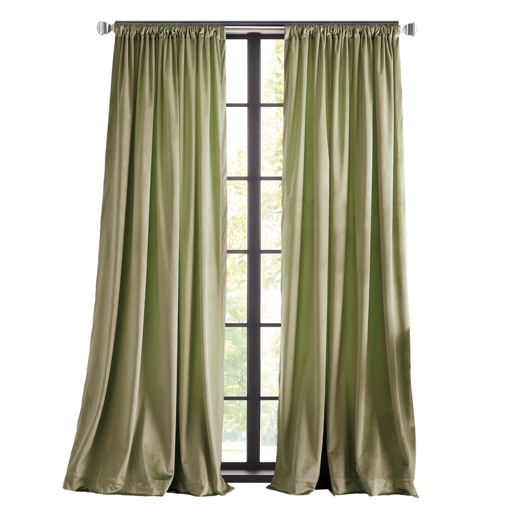 Martha Stewart Martha’s Velvet Curtain Panel Pair Green, Pole Top, Back Tab, Room Darkening, Lined, Indoor, Adult, 2 Piece Set, 50" x 84"