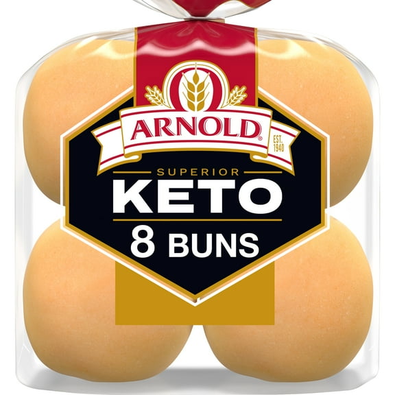 Arnold Superior Keto Plain Hamburger Buns, 8 count, Pre-sliced Hamburger Buns, 12 oz Bag