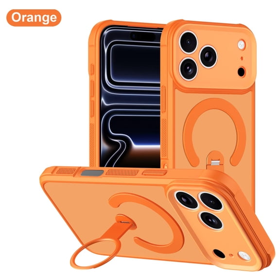 Corliven iPhone 17 Pro Max Magnetic Case with Kickstand, Shockproof PC TPU Protective Cover, Wireless Charging Compatible, Orange