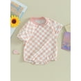 thumbnail image 3 of Suealasg Baby Boys Girl Clothes Infant Romper Bodysuit Short Sleeve Crew Neck Checkerboard Print Jumpsuit Newborn Summer Playsuit 0-18 Months, 3 of 9